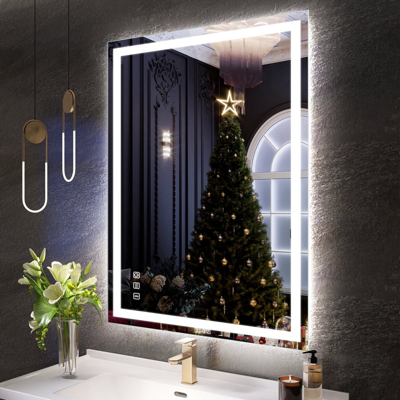 Orren Ellis Abbagail LED Bathroom Mirror Bluetooth, Dimmable, Defog ...